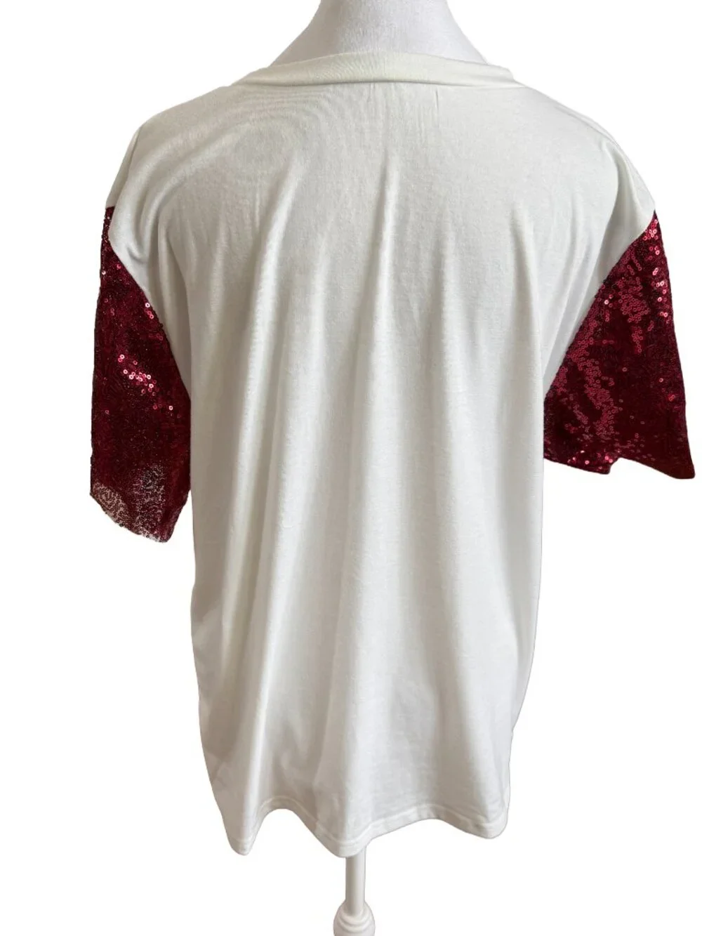 Texas A&M Women's Large White T-Shirt with Red Mesh Sequin Short Sleeves - Picture 3 of 6